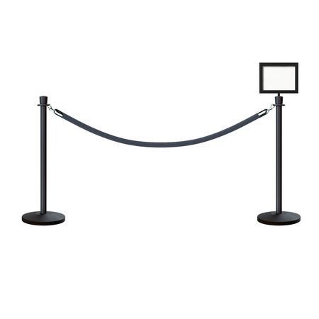 MONTOUR LINE Stanchion Post and Rope Kit Black, 2CrownTop 1Gray Rope 8.5x11H Sign C-Kit-1-BK-CN-1-Tapped-1-8511-H-1-PVR-GY-PS